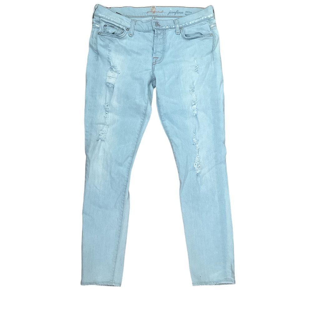 7 For All Mankind Josefina Skinny Boyfriend Lightwash Distressed Jean size 27